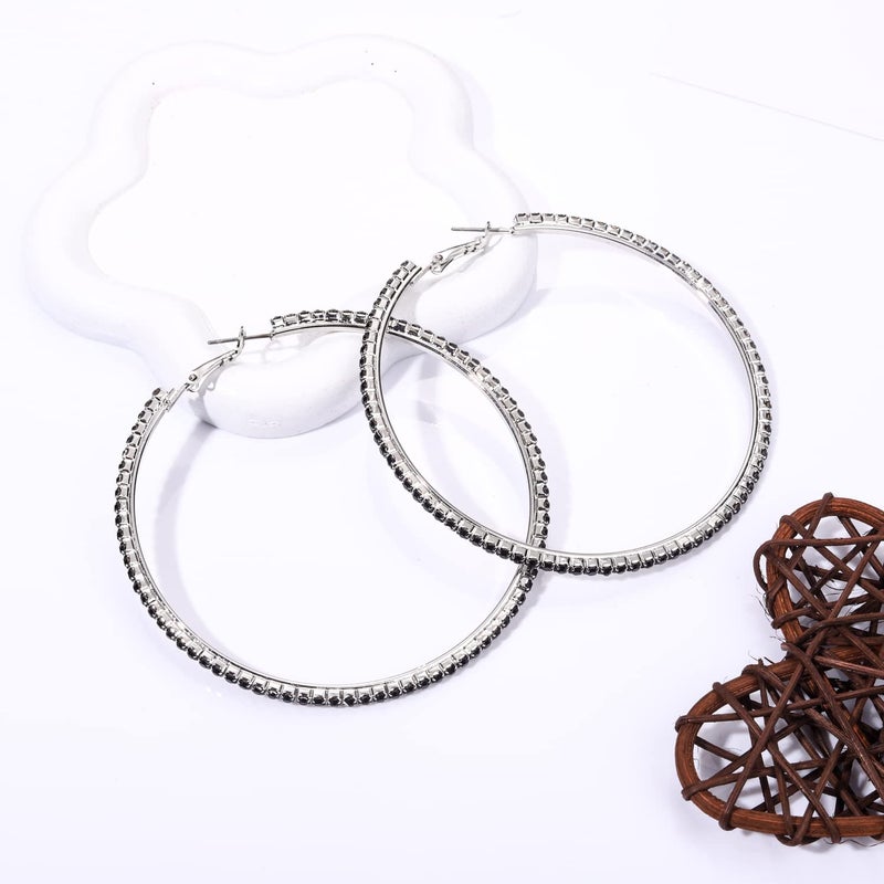 BSJELL Extra Large Hoop Earrings For Women Rhinestone Big Circle Stud Earrings Crystal Rose Gold Plated Round Hoop Earrings for Sensitive Ears - Image 4